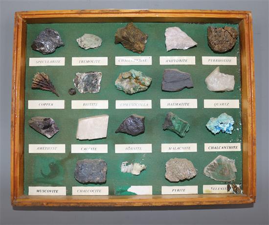 Two framed cases containing sixty three specimen minerals